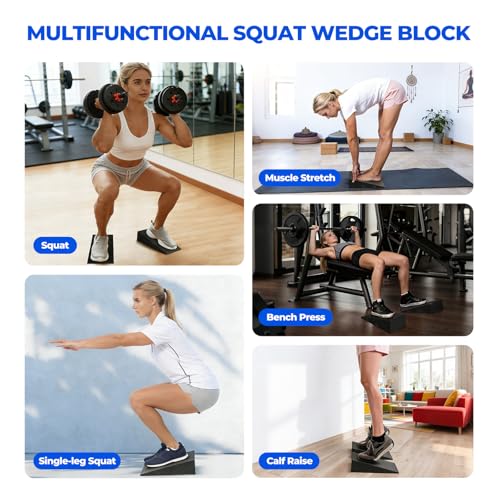 Squat Wedge Block for Weightlifting Workout, 2 Pcs Non-Slip Heel Elevated Squat Wedge, 500lbs Load Slant Board for Squats to Improve Squat Mobility Balance & Strength Performance, 12.0*6.1*3.4inch