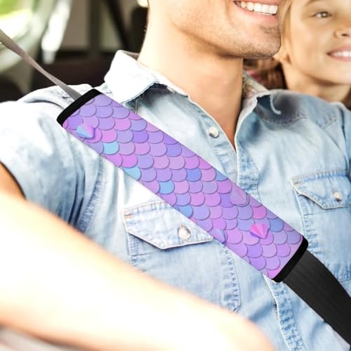 2 Piece Soft Padded Car Seat Belt Pad for Elderly Support, Stroller Pushchair High Chair, Purple Mermaid Scale Shoulder Harness Cover, Shock Absorption - color: Pattern 713