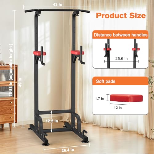 RELIFE REBUILD YOUR LIFE Power Tower Pull Up Bar Station Workout Dip Station for Home Gym Strength Training Fitness Equipment - color: RED