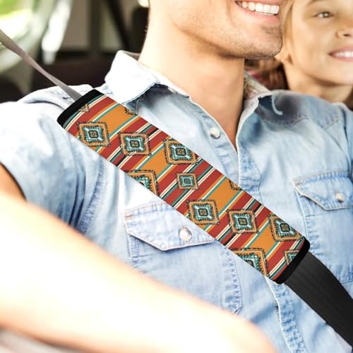1 Pair Soft Padded Seat Belt Cover for Child, Most Cars, Southwestern Boho Brown Aztec Southwest Shoulder Harness Cover, Neck and Shoulder Support - color: Pattern 398