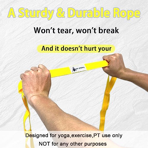 Stretching Strap Yoga Strap with Loops, Stretch Straps for Physical Therapy, Non-Elastic Exercise Strap for Pilates, Dance and Gymnastics with Workout Guide - color: Yellow