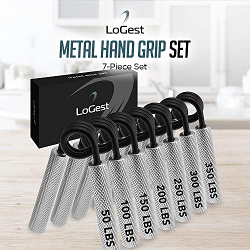 7 Pack Logest Metal Hand Grip Set, 50LB-350LB 7 Levels No Slip Heavy-Duty Grip Strengthener with Gift Box, Great Wrist & Forearm Hand Exerciser, Home Gym, Hand Gripper Grip Strength Trainer