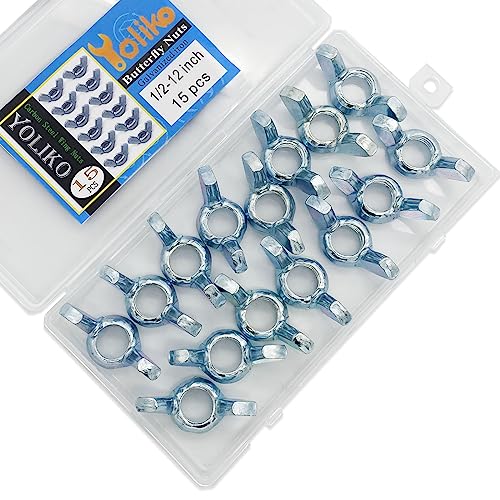 15 PCS 1/2-12 Inch Wingnuts, Quality Carbon Steel Wing Nuts Zinc Plated Fasteners Parts Butterfly Nut, Hand Twist Tighten Hardware Nuts Butterfly Wing-Nut 1/2-12” Assorted Kit - size: 1/2"-12 - Carbon Steel - 15 Pcs