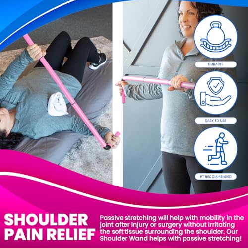 RangeMaster ShoulderWand Therapy Stretching Tool│Collapsible Stretching Bar│Physical Therapy Tool for Recovery and Increasing Motion (Pink) - color: Pink