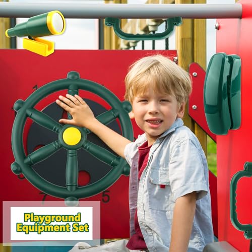 5 Pcs Kids Playground Accessories Outdoor Plastic Steering Wheel Safety Handle Phone Pirate Telescope Telephone for Child Backyard Tree House Playhouse Jungle Gym (Green Set 1) - color: Green Set 1