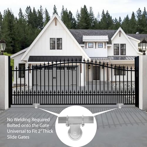 Heavy Duty 4” Slide Gate V-Groove Wheel Dual Bearing Bolted External Mount Bracket Cradle Solid Steel for Inverted V-Shape Sliding Rolling Track Gates up to 3000lbs Capacity – NO Welding