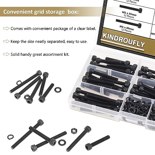 242 Pieces Black M5 x 30/35 /40/45 /50 mm Hex Socket Head Cap Screws Nuts Washers Assortment Kit, 12.9 Grade Alloy Steel - size: M5 x 30/35/40/45/50mm, style: Socket Head