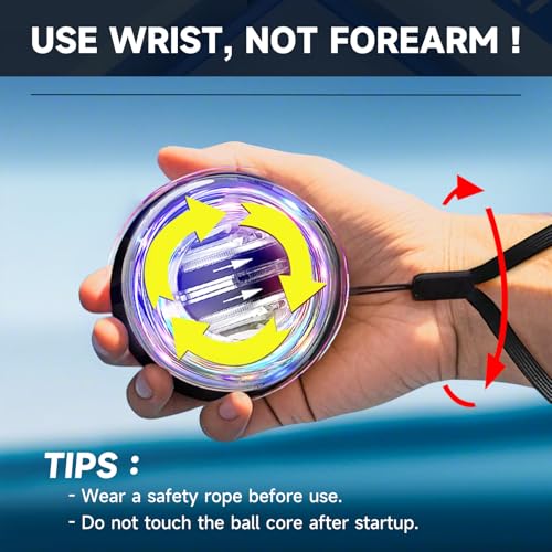 XMALL Torque Ball Hand Exerciser, Grip Strength Trainer, Auto-Start, Forearm Strengthener, Hand Strengthening Devices, Wrist Power Gyro Ball, Wrist Strengthener, Finger Exerciser - color: Red