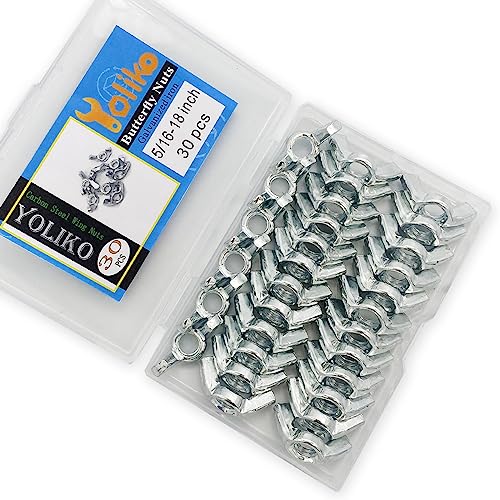 30 PCS 5/16-18 Inch Wingnuts, Quality Carbon Steel Wing Nuts Zinc Plated Fasteners Parts Butterfly Nut, Hand Twist Tighten Hardware Nuts Butterfly Wing-Nut 5/16-18” Assorted Kit - size: 5/16"-18 - Carbon Steel - 30 Pcs