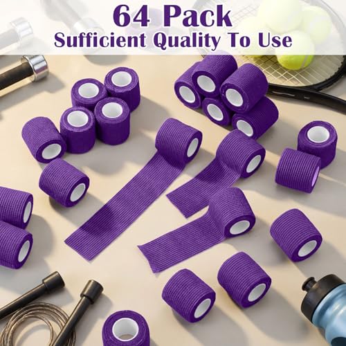 Treela 64 Pack 2 Inch X 5 Yard Self Adherent Cohesive Wrap Bandages Breathable Athletic Tape Self Adhesive Bandage Tape Elastic Rolls for Wrist Ankle(Dark Purple) - color: Dark Purple, size: 2 Inch X 5 Yard