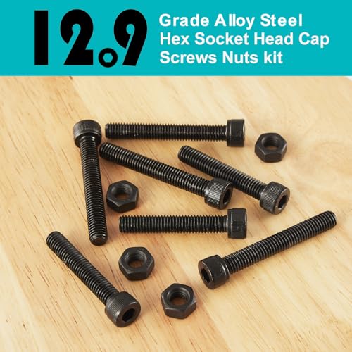 M5 x 10mm 20mm 30mm 40mm Hex Socket Head Cap Screws Bolts and Nuts, 12.9 Grade Alloy Steel, Black Oxide Finish, Metric Allen Drive, Fully Thread, Assortment Kit 80PCS - size: Socket M5x10-40mm+Nuts