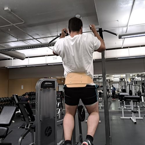 Leather Dip Belt | 30" Steel Chain, Padded Lumbar Support, For Powerlifting, For Weightlifting - color: Brown