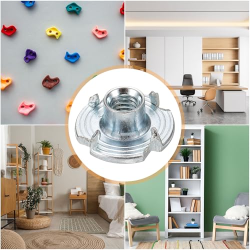 HARFINGTON M4x6mm T-Nuts 4 Pronged Tee Nut 0.57" x 0.24" Fully Thread Carbon Steel Inserts for Wood, Rock Climbing Holds, Cabinetry, Furniture 100pcs - size: M4x6mm, 14.5mm