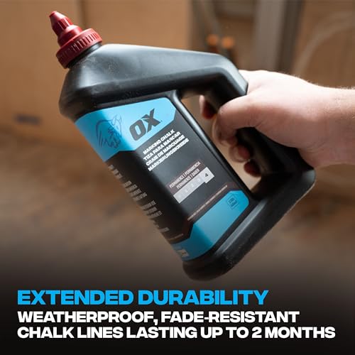 OX Chalk Line Powder Red 2.5 lbs - Permanent Chalk Refill | Level 4 permanence, weatherproof formula, quick-fill nozzle, works on wood, concrete, metal and stone - color: Crimson
