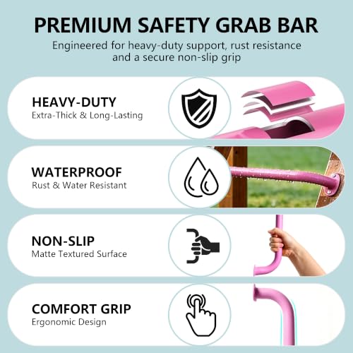 Monkey Bars Indoor Playground Handles 17inch, Heavy Duty Ceiling Grab Bars for Climbing Frames, Wall Ladders, Treehouses and Swing Set Accessories (6-Pack) - color: Pink