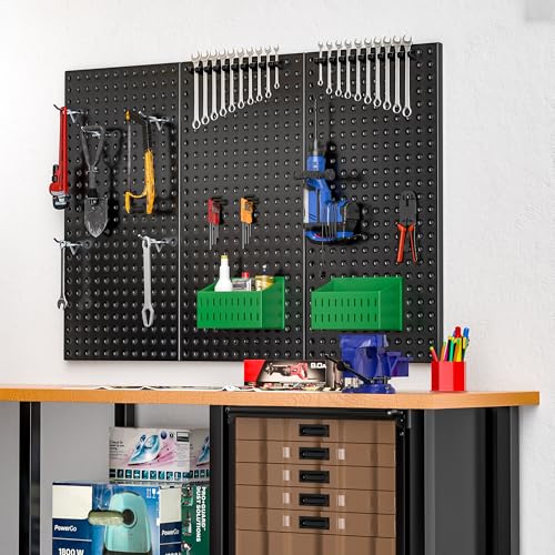 EVERHANGER Metal Pegboard Panels 24" x 12", Heavy Duty Steel Peg Boards for Garage, Pegboard Wall Organizer for Tool Storage and Organization, Black, 3 Pack - size: 3 Pack 24" x 12"
