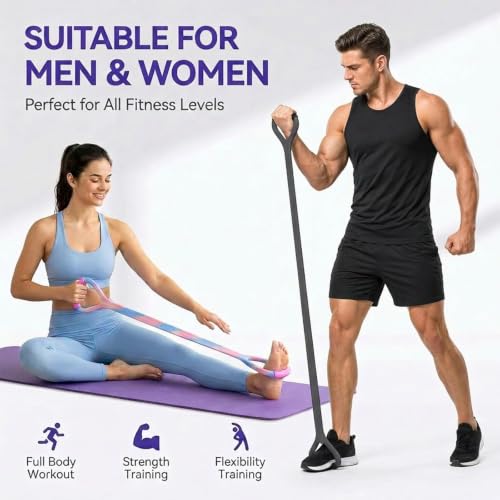 Figure 8 Resistance Band with Handles, Elastic Bands for Working Out,Arm,Back,Shoulder Training Elastic Ropes - color: Pink & Purple