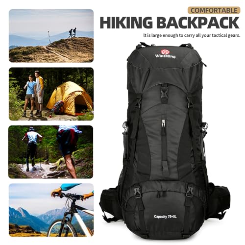 75L Hiking Backpack with Rain Cover Waterproof Camping Backpack Shoes Warehouse for Men Women, Frameless - color: Black, size: 75L