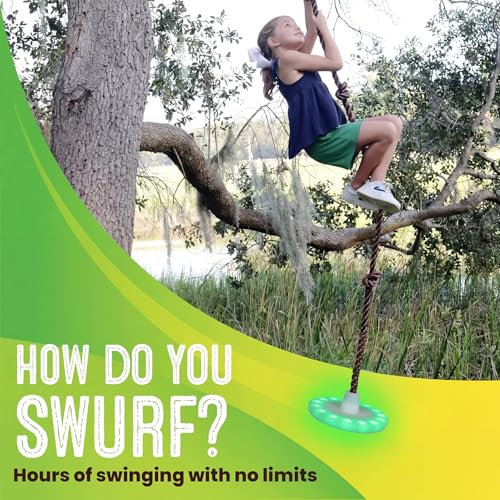 Swurfer Disco Tree Swing - Swing Sets for Backyard, Outdoor Swing, Swingset Outdoor for Kids, Easy Installation, Heavy Duty, Adjustable Climbing Rope, Weather Resistant - style: Disco Swing With Climbing Rope - Glow – Disco LED Swing