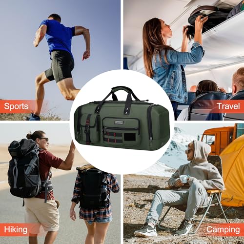 WITZMAN Duffle Bag for Men 3 in 1 Convertible 45L Nylon Gym Travel Backpack | Multi-pockets with Shoe Compartment and Dry-wet Pocket, One Duffel Bag for Sports, Weekender, Overnight, B693 Army Green - color: Army Green