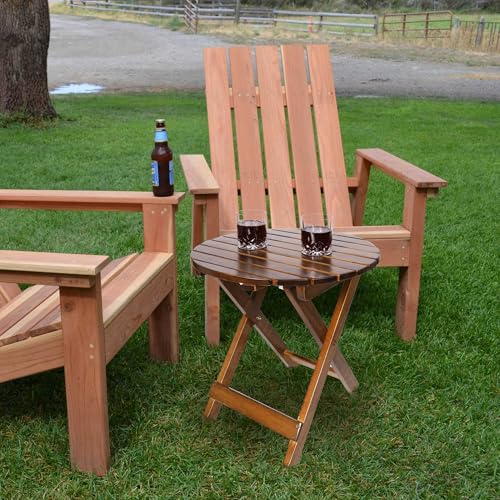 Outdoor Wooden Side Table, Folding Patio End Table, Small Round Furniture Table for Adirondack Chair, Balcony, Porch, Acacia Wood, No Assembly, Brown - color: R-brown-1