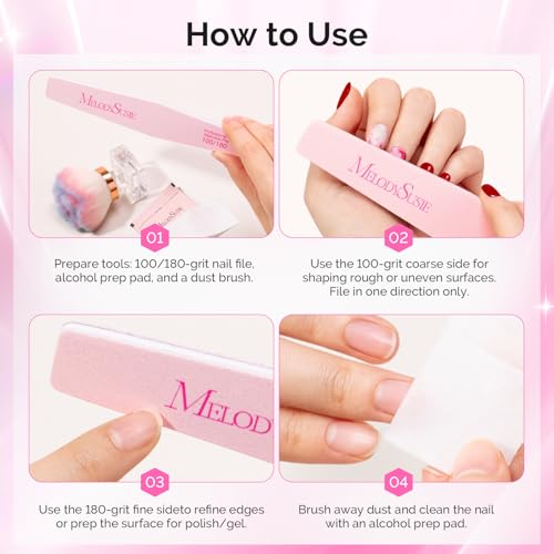MelodySusie 10Pcs Nail Files 100/180 Grit, Mixed-Shape Double Sided Emery Boards Bulk Pack for Acrylic, Gel and Natural Nails, Professional Manicure Pedicure Shaping Tools for Home Salon, Pink - size: 10Pcs Mix Shape