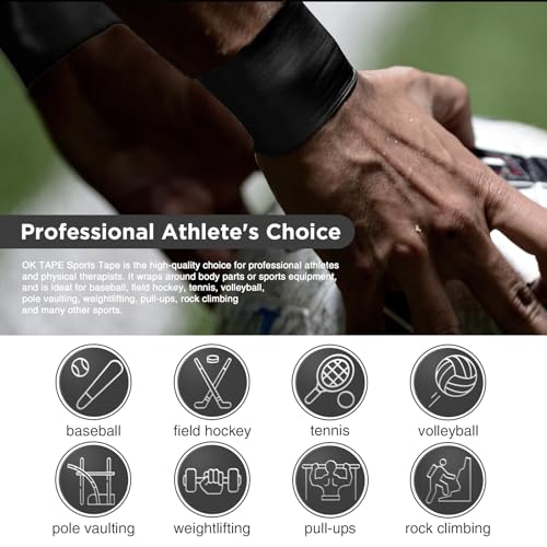 OK TAPE 4 Rolls Black Athletic Tape, Sports Tape, Very Strong Easy Tear Wrist Ankle Tape, No Sticky Residue | Athletes, Medical, Athletic Trainers- 1.5inch x 15yards - color: Black-4 Rolls, size: 15 yards