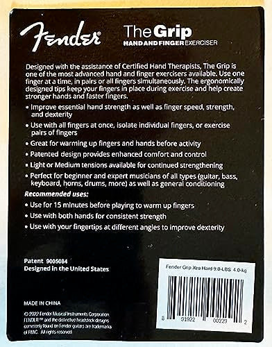 Fender GRIP Hand and Finger Exerciser – Best Ergonomic Finger Strengthener to improve play on all stringed instruments (Guitar, Bass, Violin, etc.) (Tensions: WHITE=5-Lbs; RED=7-Lbs; BLACK=9-Lbs) - color: Black