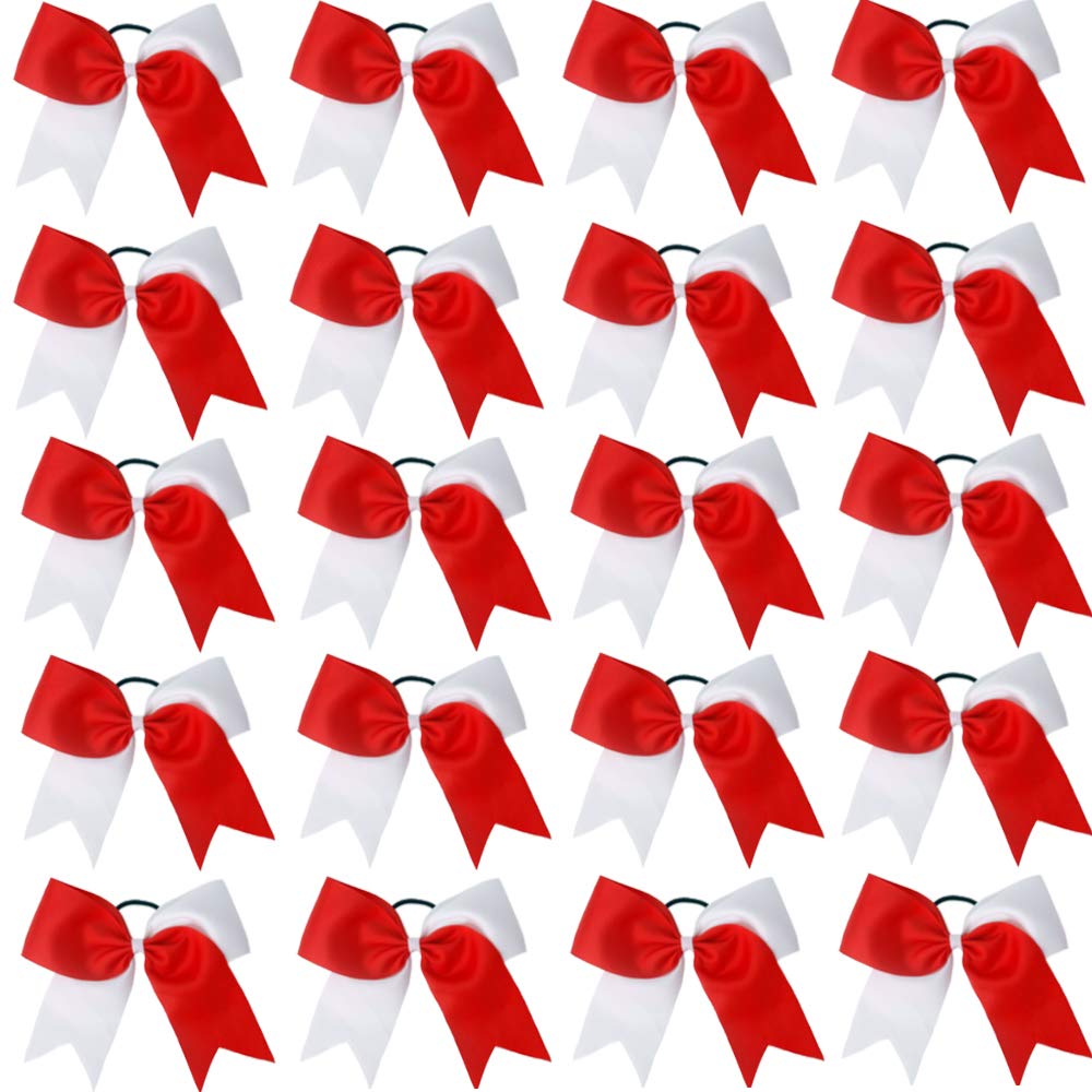 Hipcheer 20Pcs 8'' Large Red And White Cheer Bows For Girls, Hand-Made Grosgrain Ribbon Hair Accessories For Teen Girls Softball