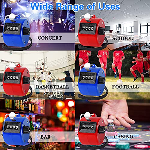 FEBSNOW 2 Pack Tally Counter Clicker 4 Digit Number for School Event | For Row Sport School Event Coaches, Mechanical 4 Digit Counting, Handheld People Clicker Counter - color: Red Blue