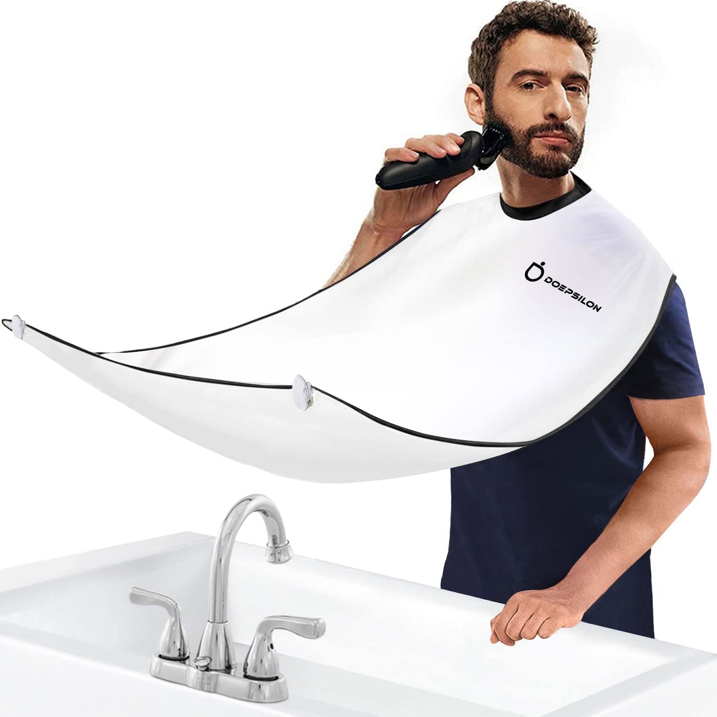 Doepsilon Beard Bib Apron, Beard Hair Clippings Catcher For Shaving And Trimming, Non-Stick Beard Shave Cape, With 4 Suction Cup