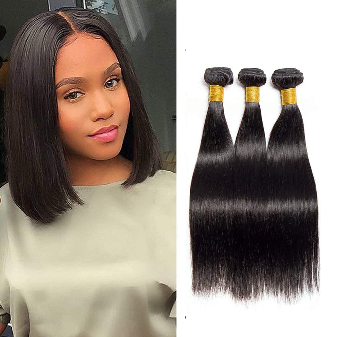 Straight Human Hair 3 Bundles 10 10 10 Inch Short Virgin Hair Weave Bundles Human Hair Straight Bundles For Women Human Hair Bun