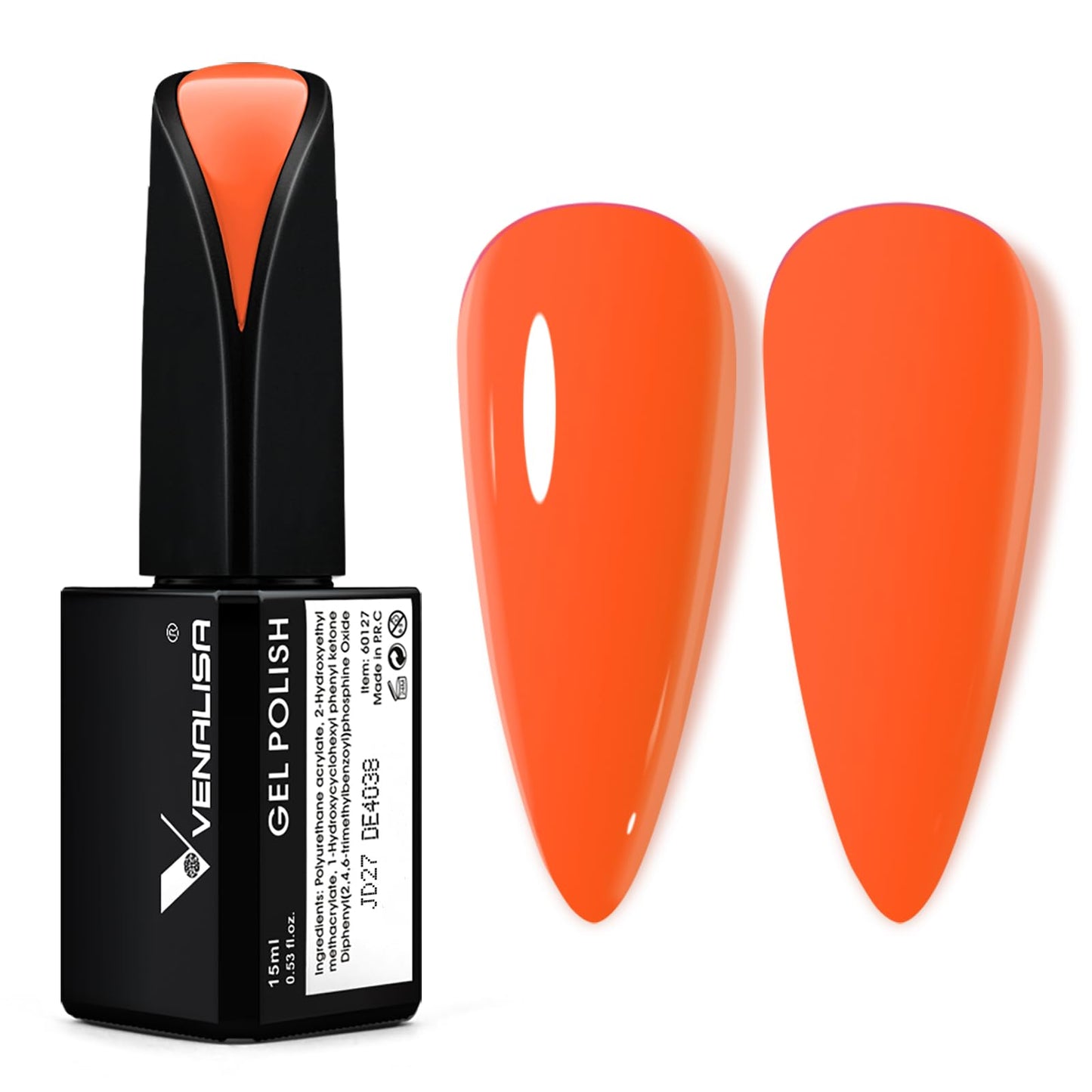 Venalisa 15Ml Neon Orange Gel Nail Polish, Bright Orange Gel Polish Color Soak Off Uv Led Spring Summer Nail Gel Polish Nail Art