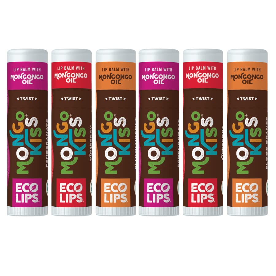 Mongo Kiss Organic Lip Balm 6-Pack By Eco Lips 100% Organic Beeswax & Cocoa Butter Lip Care With Mongongo Oil - Soothe & Moistur
