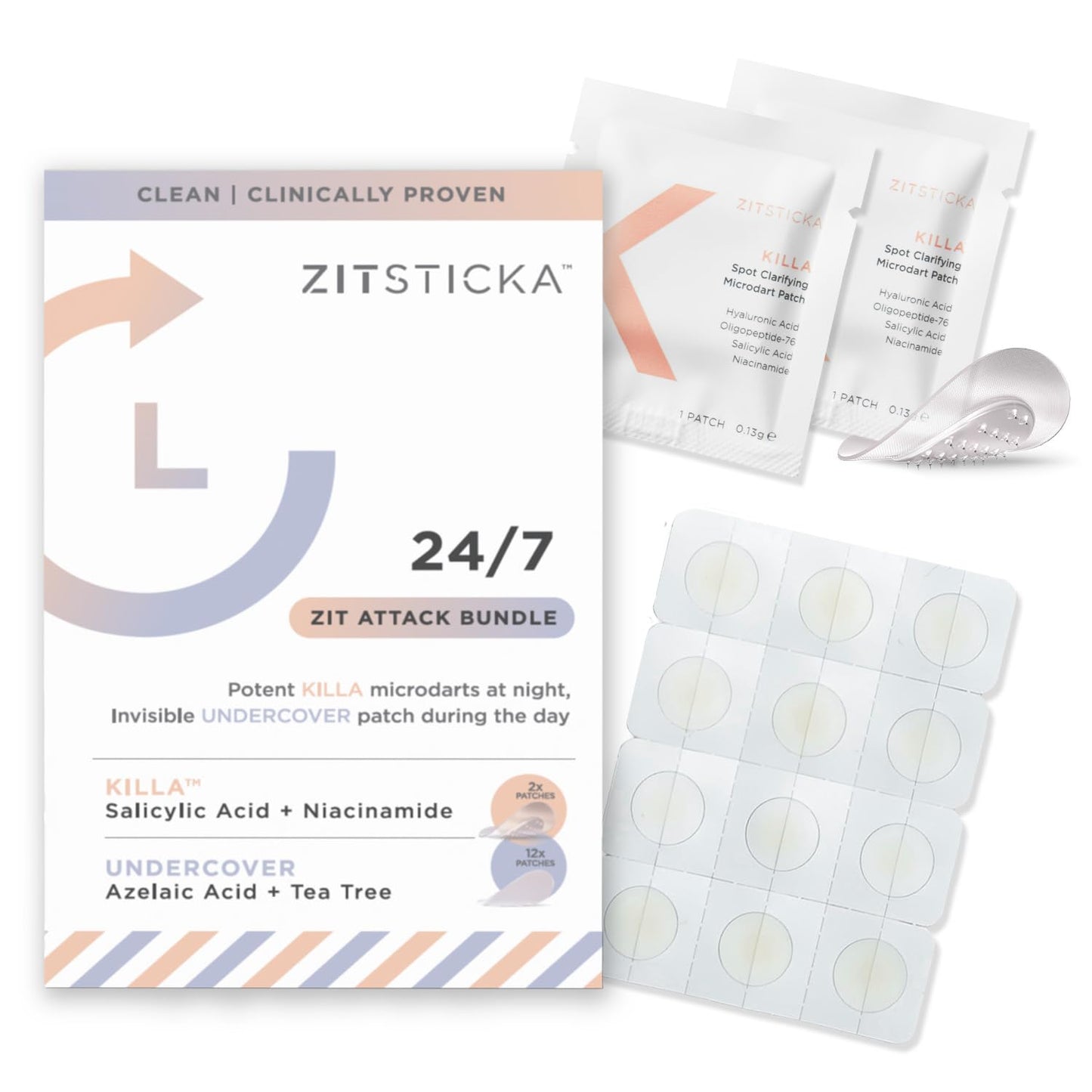 Zitsticka 24/7 Attack Bundle Acne Patches For Face - World'S Most Potent Pimple Patch With Fast-Acting Microdarts - Starts Worki