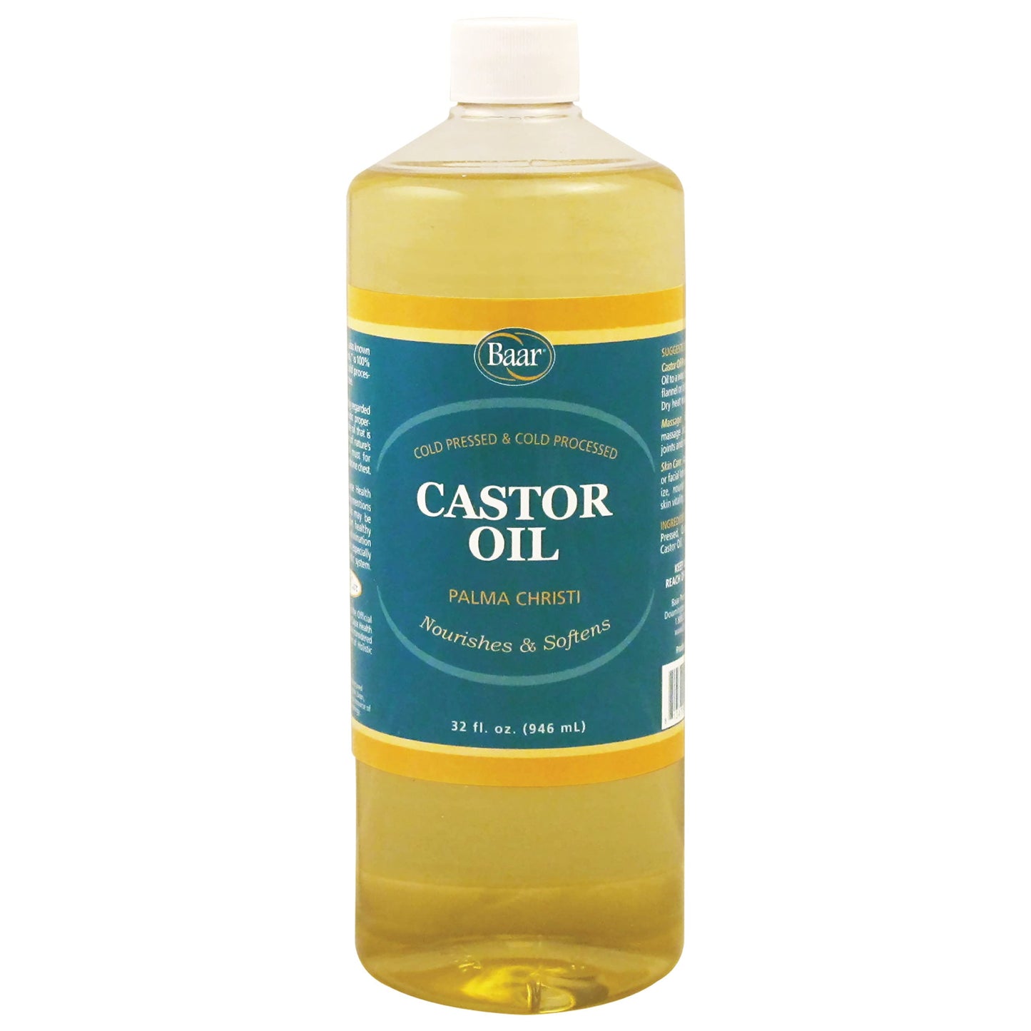 Baar Cold-Pressed, Cold-Processed, Hexane Free Castor Oil, 32 Ounces