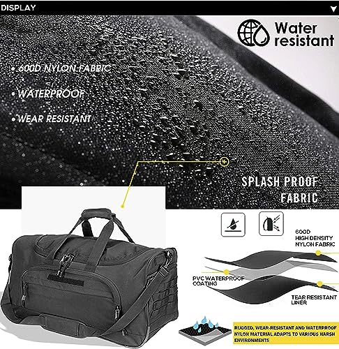 HYKING Gym Bag for Women & Men Tactical Duffle Military Weekender Work Out Lightweight Waterproof Sports Tote Shoe Pocket Black - color: Black