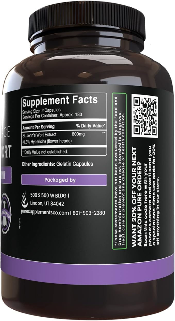 PURE ORIGINAL INGREDIENTS St. John's Wort (365 Capsules) No Magnesium Or Rice Fillers, Always Pure, Lab Verified