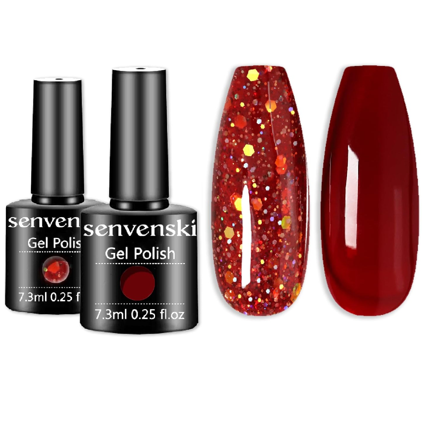 Senvenski Red Jelly Gel Nail Polish, Red Gold Glitter Gel Polish, Maroon Red Cerise Sheer Gel Polish Transparent Crystal Kit Art