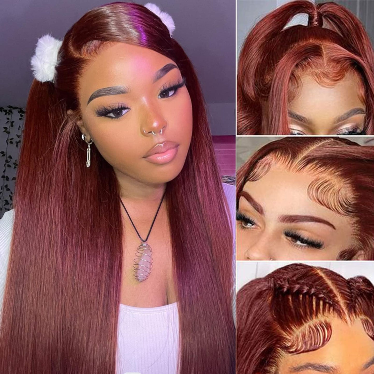 Queen Story 20 Inch Reddish Brown Lace Front Wigs Human Hair 13X4 Straight Lace Front Wigs Human Hair Pre Plucked With Baby Hair