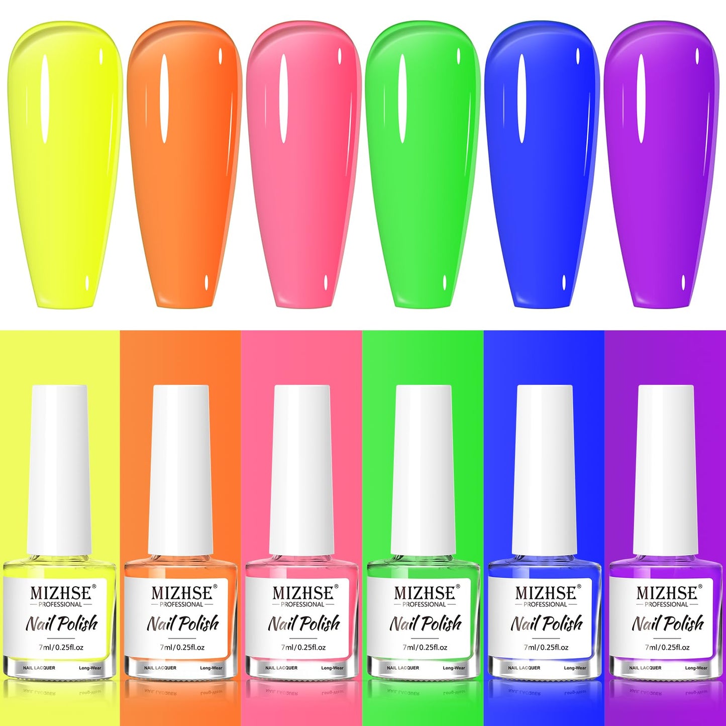 Mizhse Nail Polish Set: Neon Colors Fall Finger Nail Polish Set Quick Dry Nail Polish 0.25Oz Fluorescent Fingernail Polish Non-G