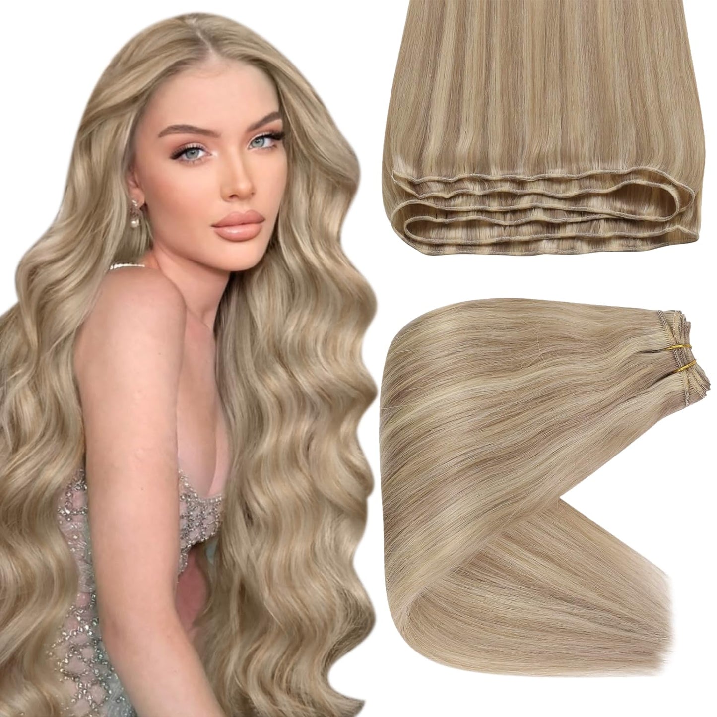 Sunny 135G Weft Hair Extensions Human Hair Blonde Sew In Hair Extensions Real Human Hair Dark Ash Blonde Golden Blonde Highlight