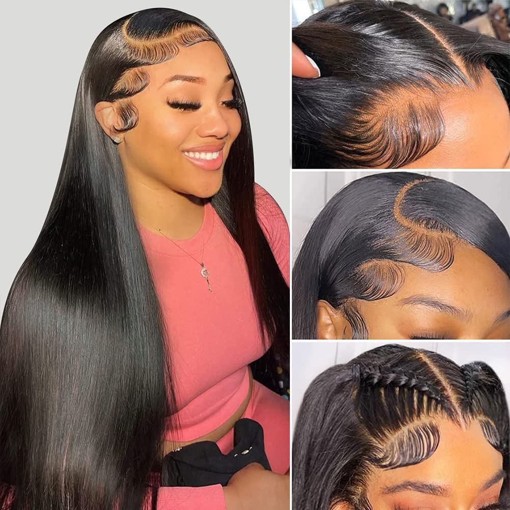 Hermosa 13X4 Hd Straight Frontal Wigs 180% Density Transparent Lace Front Wigs Human Hair Pre Plucked With Baby Hair Soft 9A Wig