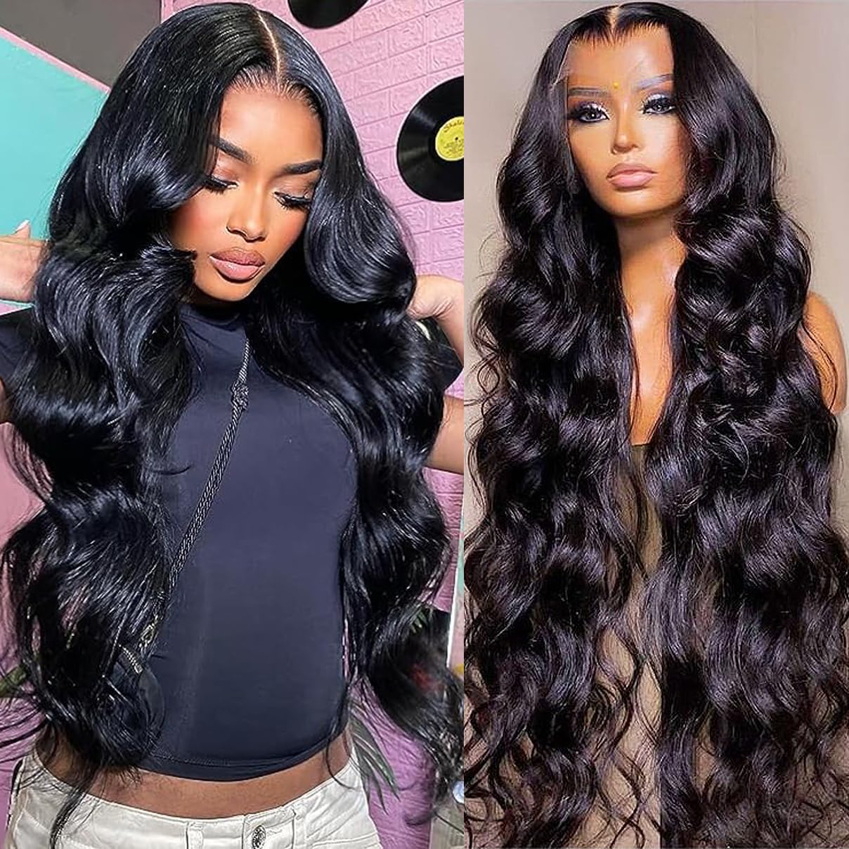 28 Inch Body Wave Lace Front Wigs Human Hair For Black Women 13 6 Hd Transparent Lace Front Wig Natural Black Color 180% Densit