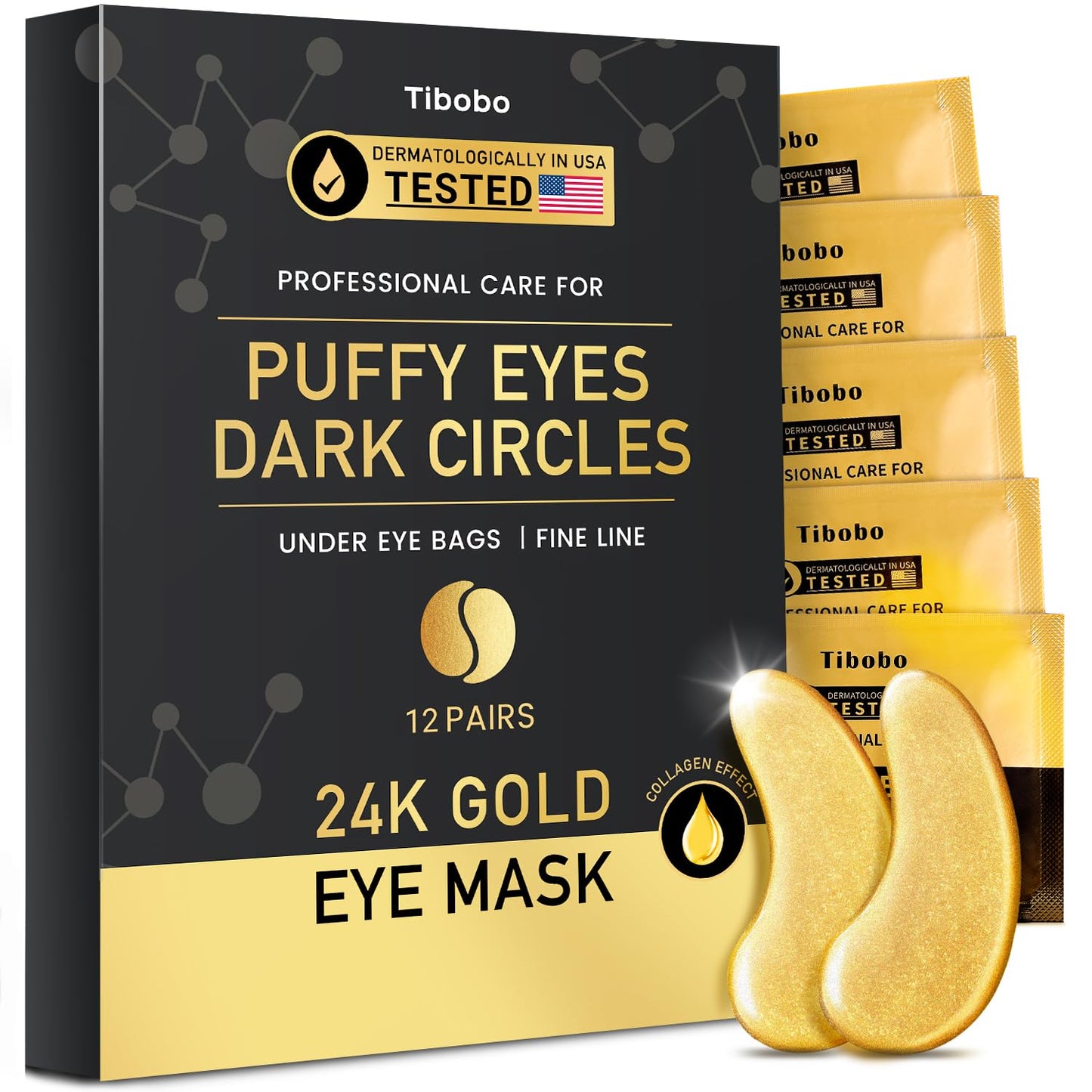 Under Eye Patches (12 Pairs) - 24K Gold Eye Masks Treatment For Eye Bags, Puffy Eyes & Dark Circles - Nourishing Skin Care Produ