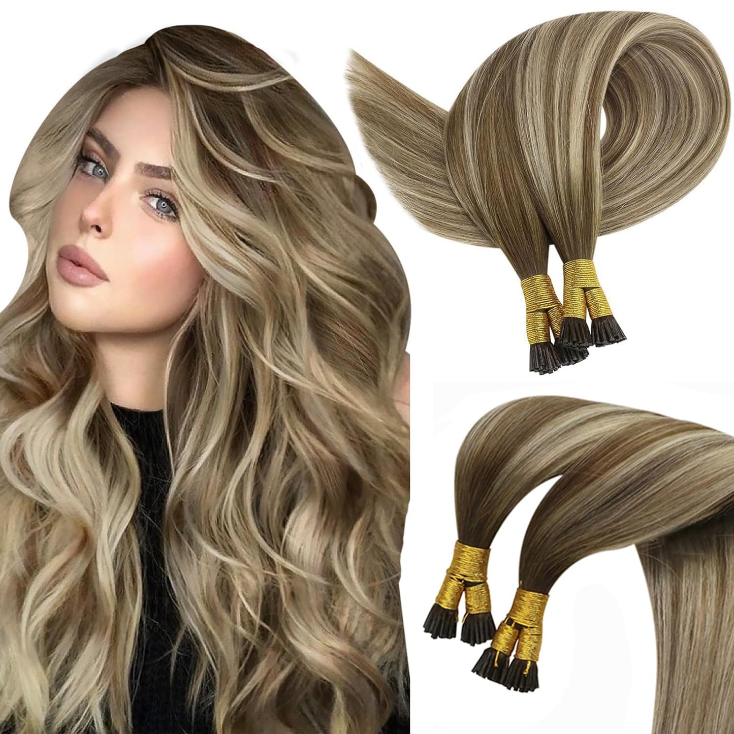 Sunny Balayage Itip Hair Extensions Brown Itip Human Hair Extensions Cool Brown Balayage Light Brown Highlight Blonde I Tip Hair