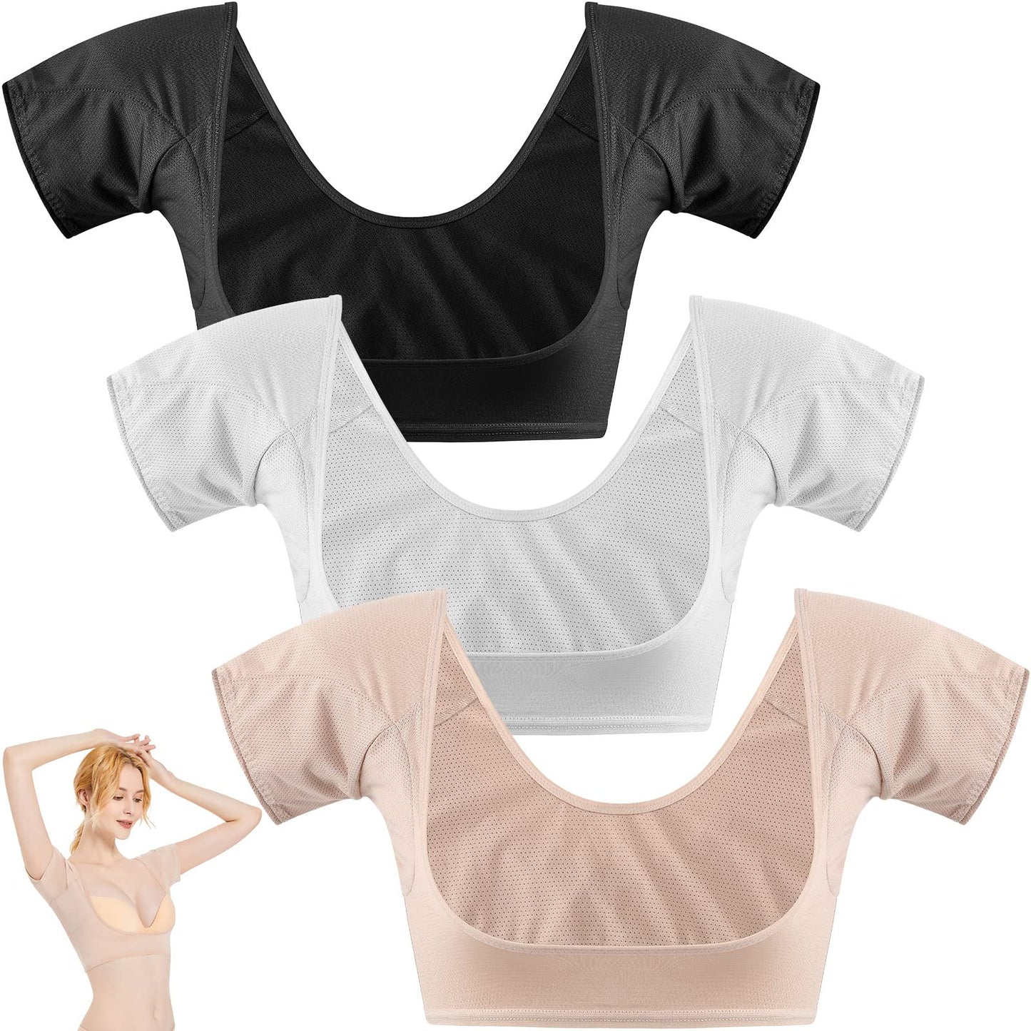 Zhanmai 3 Pcs Underarm Sweat Vest Breathable Underarm Sweat Proof Pads For Under Armpits Sweat For Women Girls Ladies(White, Bla