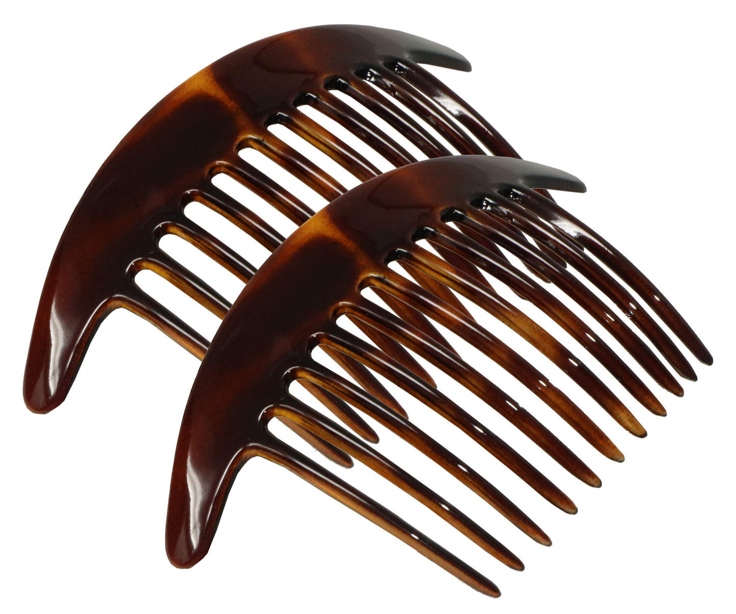 Parcelona French Tapered Edge Tortoise Shell Brown Large 5 Celluloid 11 Teeth Set Of 2 Side Hair Combs For Women And Girls