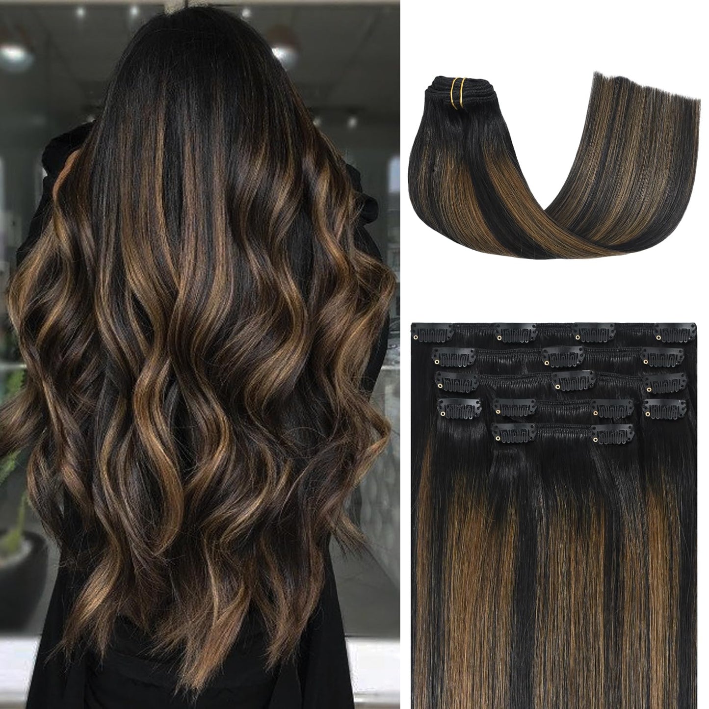Honsoo Natural Black To Chestnut Brown Clip In Hair Extensions Real Human Hair 18In 70G 7Pcs Vrigin Hair 9A Hair Natural Hair Fo