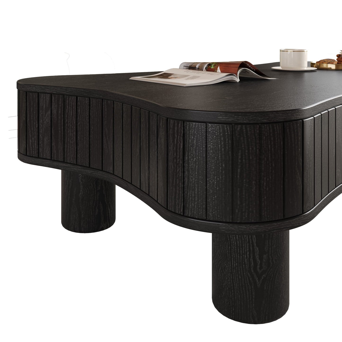Lift Top Coffee Table for Living Room 42" - Fluted Panel Hidden Storage, Silent Hydraulic Lift, Curved Safety Corners, 5 Min Assembly (27"W X 13-18.9"H, Black)